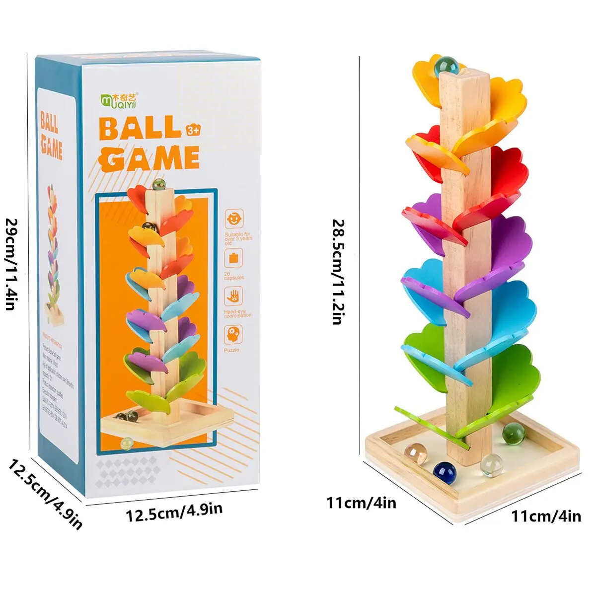 Children's music tree toys, wooden beads, rainbow petals, puzzle building blocks, early education, falling leaves, rolling balls 2