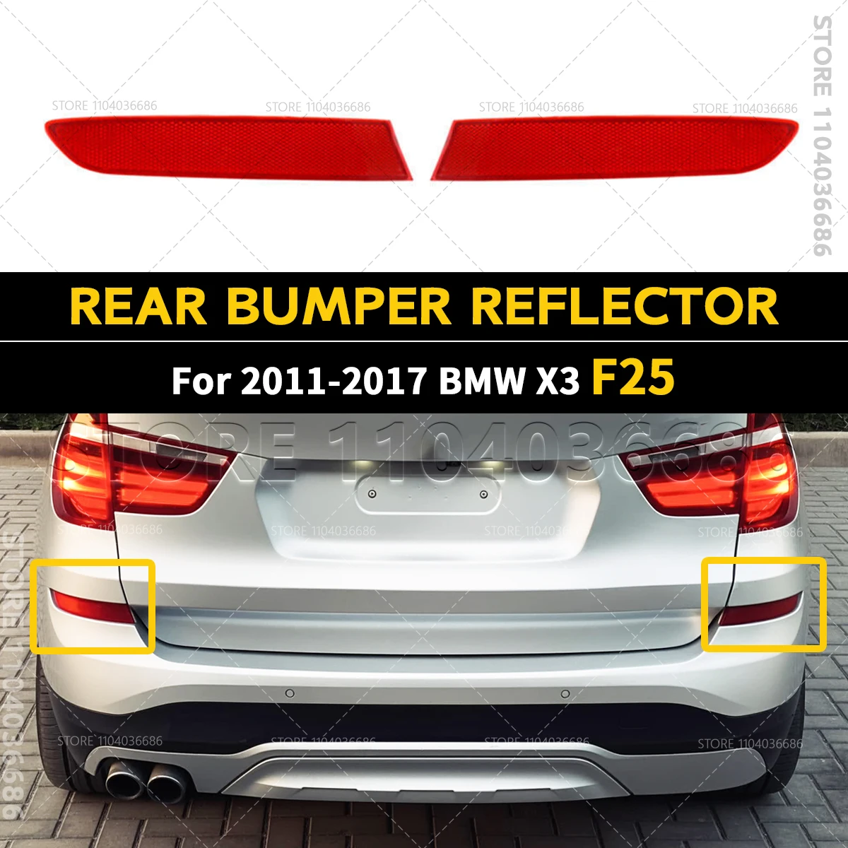 2011-2017 F25 BMW X3 28i 28iX 28dX 35iX 리어 범퍼 리플렉터 테..