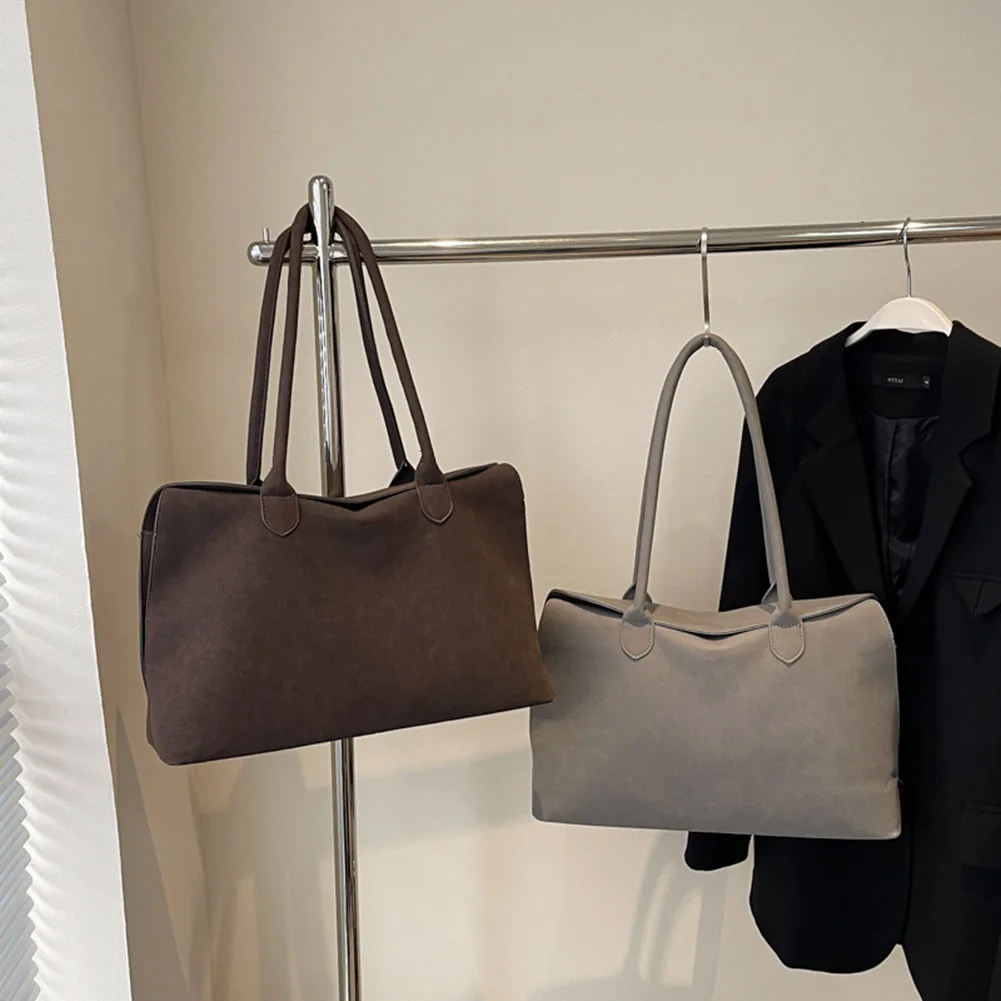 Suede Shoulder Bag - Trendy Tote for Work  Travel Unisex Design with Inner Pocket