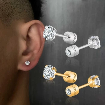 2Pcs Medical Stainless Steel Crystals Stud Earrings Screws Piercing Tragus Cartilage Ear Studs Earrings for Men Women Jewelry 1