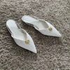 2025 Woman White Fabric High Heels Chic Metal Inlaid Slingback Kitten Heel Shoes Summer Elegant Female Office Low Heels Sandals 1