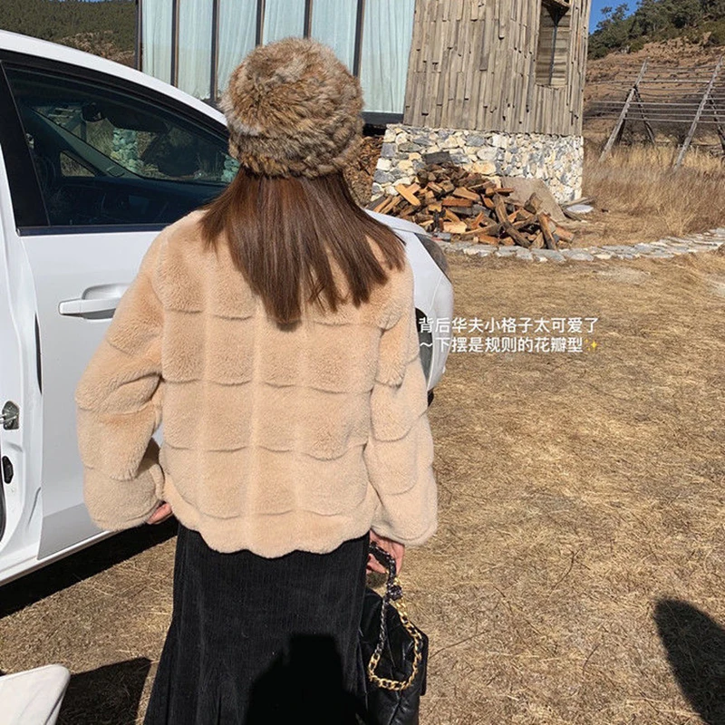 Fall Winter Faux Fur Coat Women Warm Thick Crop Jacket Korean Fashion Long Sleeve Loose Flurry Coat Loose Stand Collar Outwear