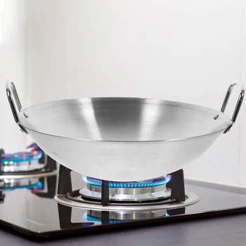 Wok in acciaio inox fondo tondo Wok padella grande padella di grande capacità 1