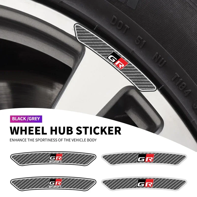 4 Pz In Fibra Di Carbonio Vinile Auto Pneumatico Mozzo Ruota Cerchi Decalcomania Adesivo Per Toyota Gr Sport C-Hr Rav4 Prado Prius Camry Corolla Yaris