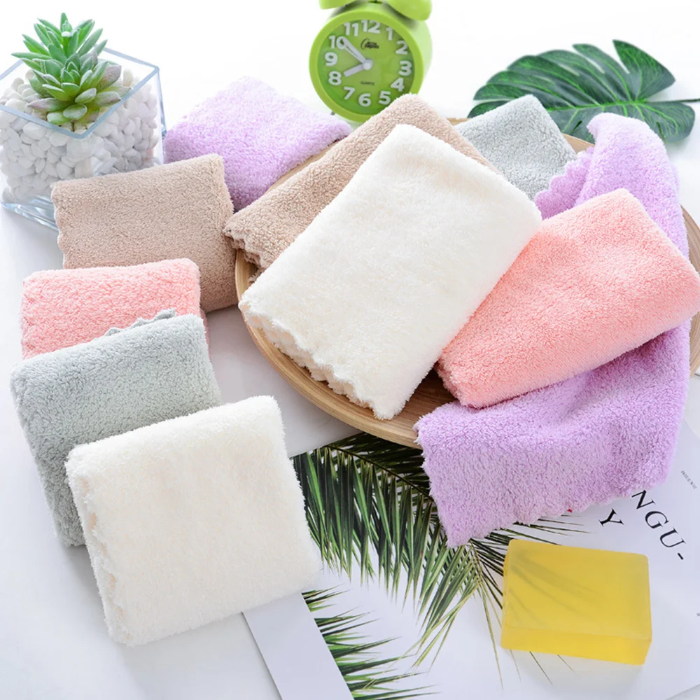 

Face Towels Hand Towel Square Towel Washcloth Handkerchief Cleaning Wipes Home Water Absorption Soft 30*30cm Coral Velvet