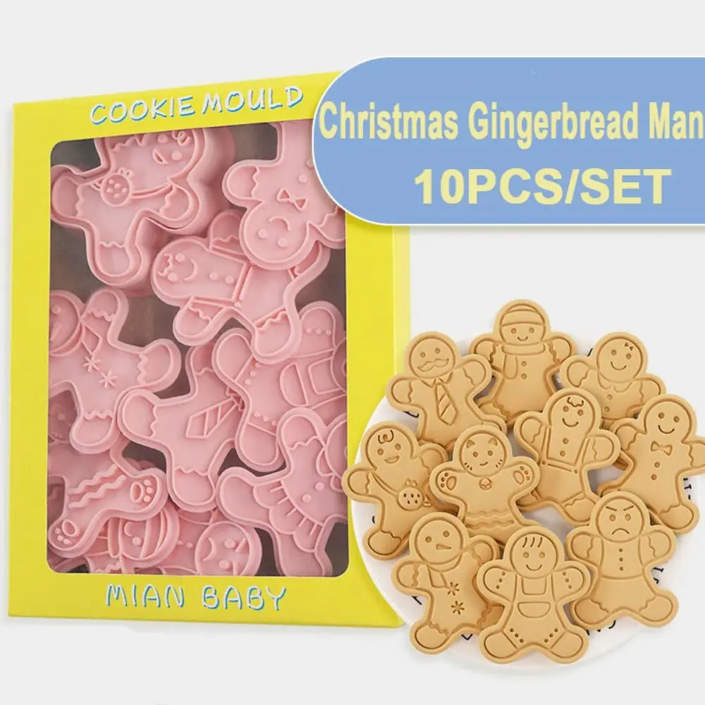 

10Pcs/Set Plastic Christmas Cookie Molds New Gingerbread Man Tools Baking Mould Decorating Cartoon Biscuit Molds