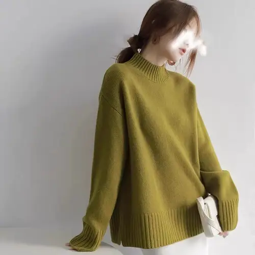 European100% pure cashmere sweater women's half turtleneck slit short sweater lazy loose knit base shirt 2023 autumn and winter - Image 8