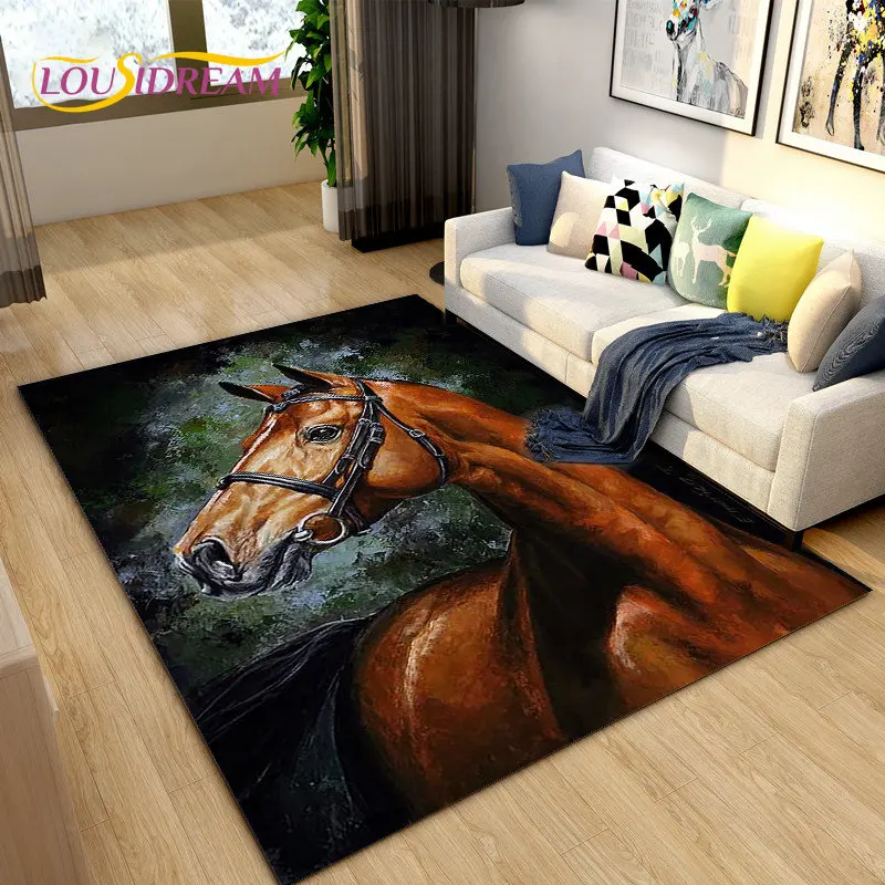 

3D Light Luxury Modern Horse Area Rug Large,Carpet Rug for Living Room Bedroom Sofa,Kitchen Bathroom Doormat Non-slip Floor Mat
