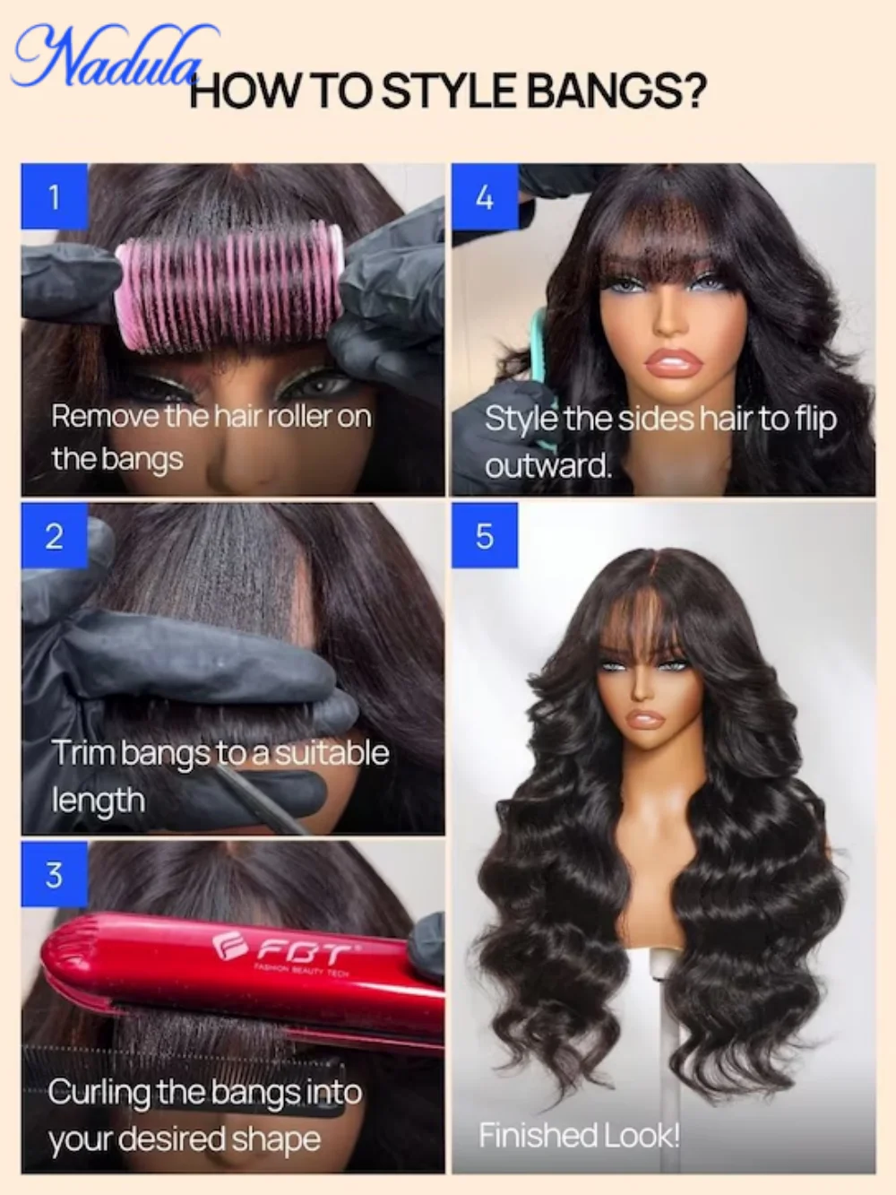 Nadula Hair 7x5 Bye Bye Knots and 13x4 3D Body Wave Lace Frontal Wig with Bangs Pre everything Put on and Go Human Hair Wig