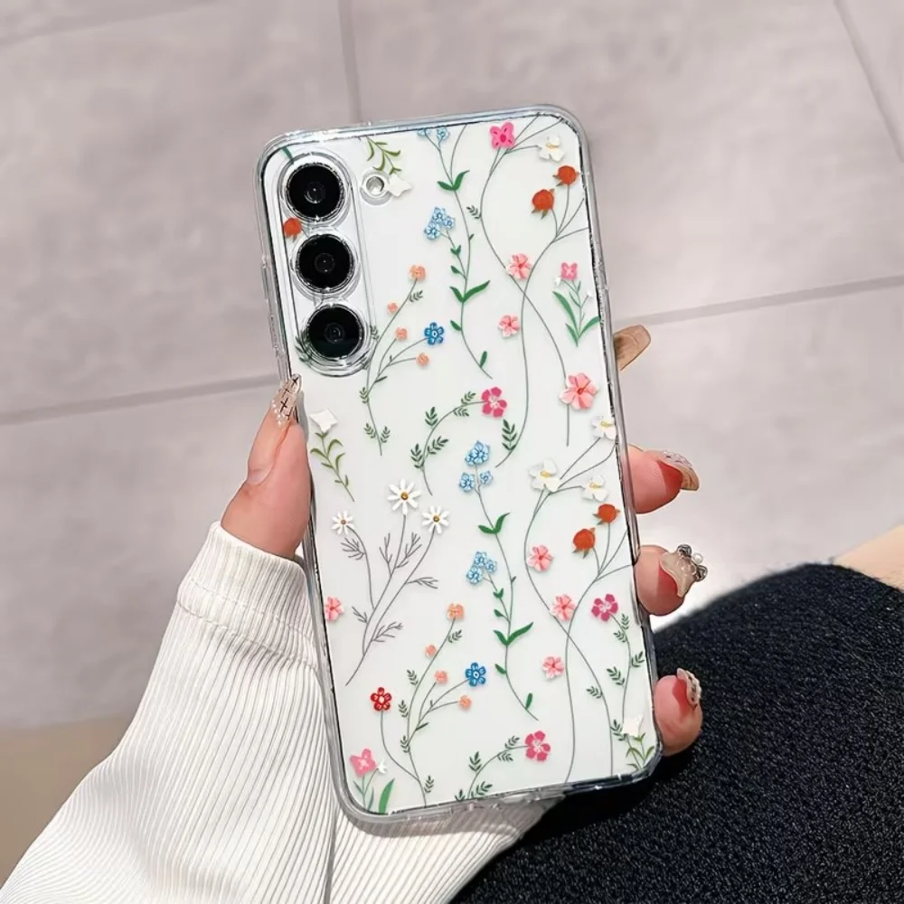 Clear Silicone Phone Case Cover with Small Floral Design and Anti-Drop Protection