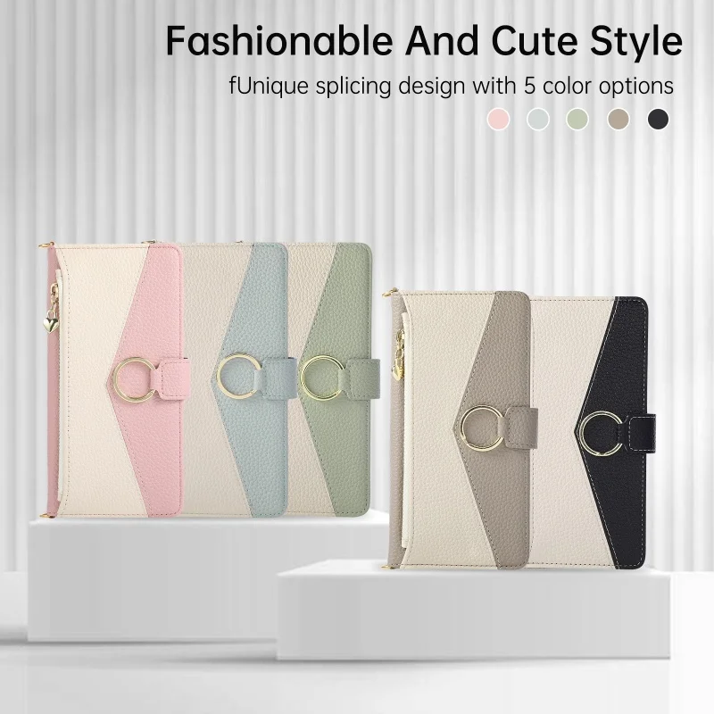 Lanyard Leather Wallet Phone Case with Zipper Card Holder