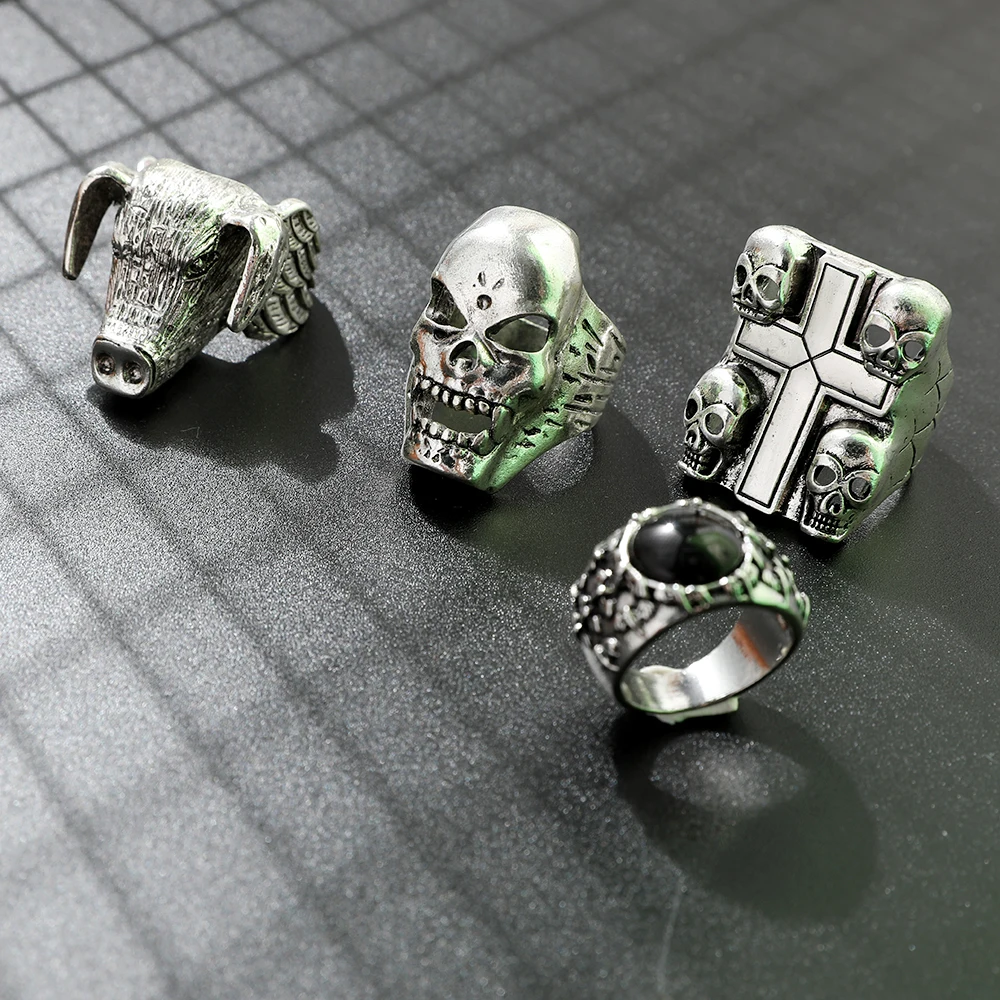 Gothic Eddie Munson Finger Ring Accessori Cosplay Hellfire Club Rings Men Gift Vintage Punk Skull Ring Jewelry For Fans Gift