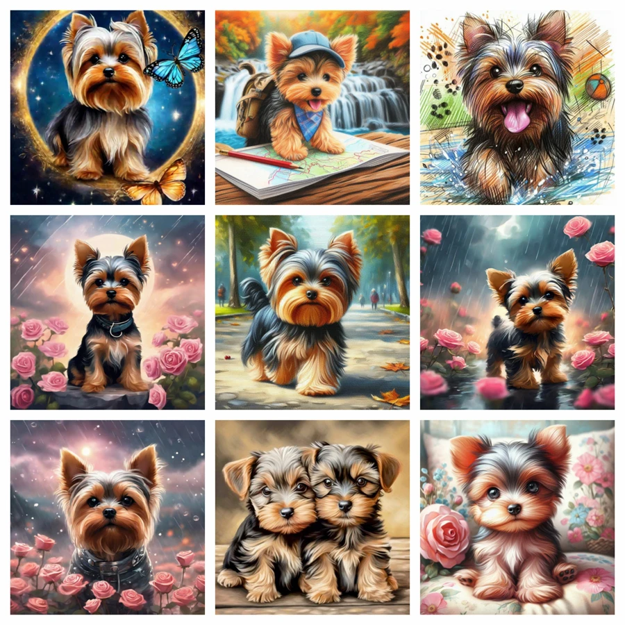 2024 Yorkshire Terrier Dog 5D DIY Diamond Painting Animal Embroidery Rhinestone Mosaic Cross Stitch Room Decor Children's Gift