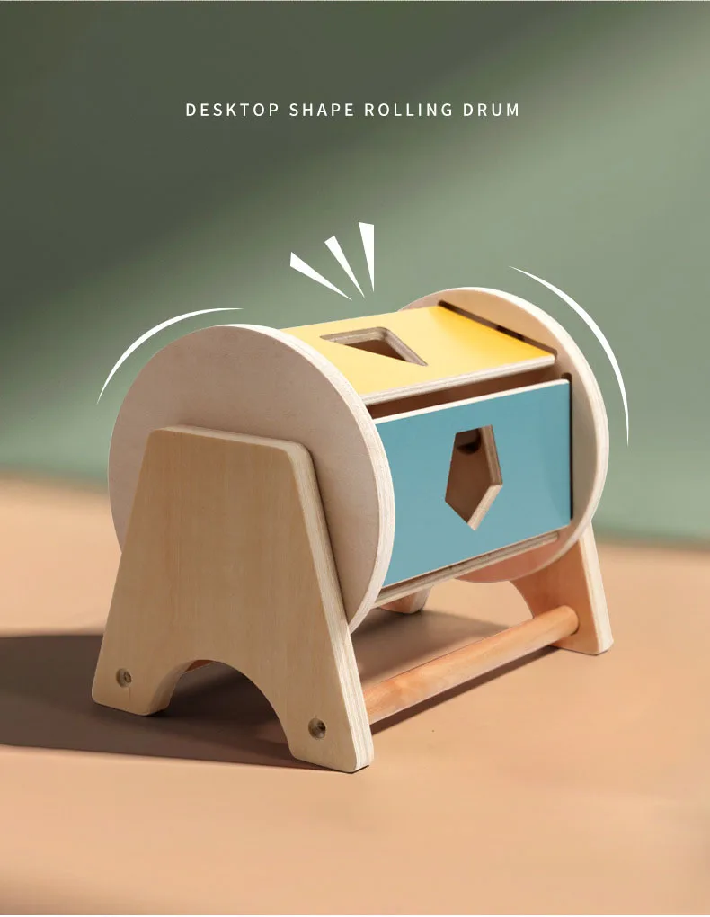 Children's Wooden Montessori Teaching Aids for Early Education Puzzle Shapes Rolling Drums Baby Shapes Matching Colors