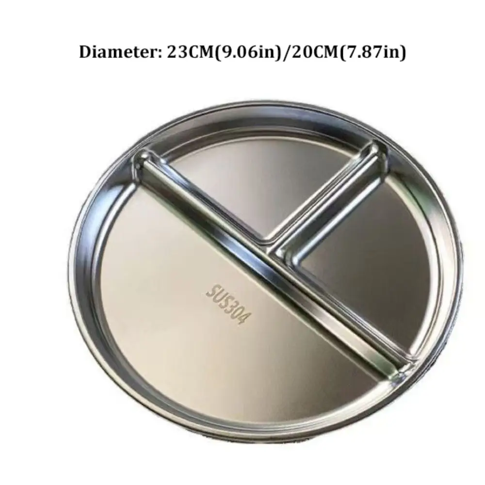 304 Stainless Steel Portion Control Plates Round Reusable Divided Plates 9" inch Salad Barbecue Plate for Adults Kids