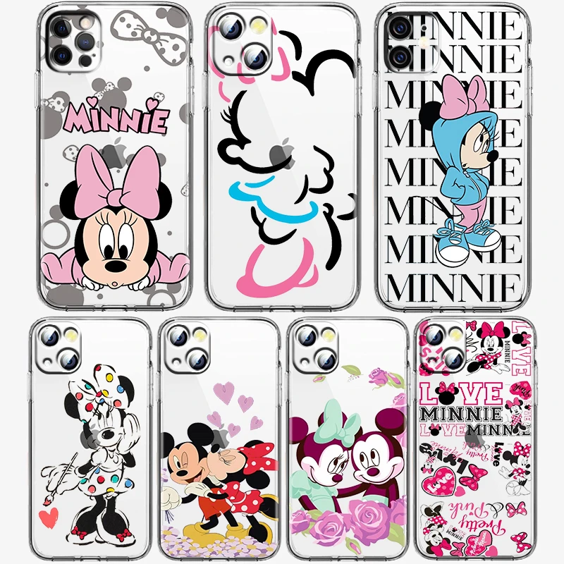 apple iphone 13 mini case leather Cute Minnie Mouse Disney Phone Case for Apple iPhone 14 13 12 11 Pro Max X XR XS 8 7 6 Transparent Silicone Shell Cover Fundas case iphone 13 mini