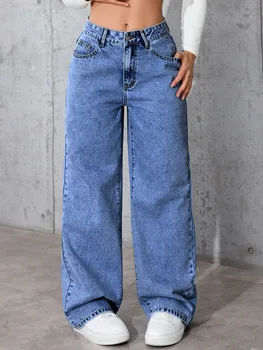 Size:S-5XL Women's Wide-Leg Jeans High-Waist Plus-Size Jeans Summer Autumn Girl Wide Leg Pants Straight-Leg Loose Casual Pants 1