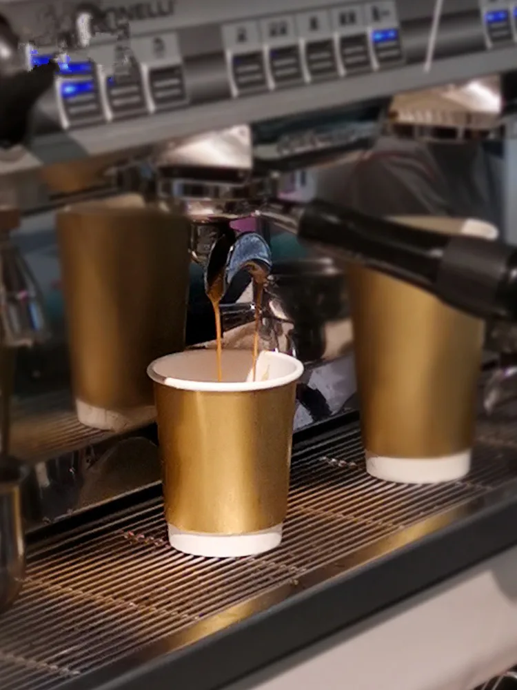 Description Picture 6 of item100pcs/pack 4/8oz Disposable Golden Paper Cup Hollow Double Layer Thermal Insulation Brushed Paper Cup Coffee Cup