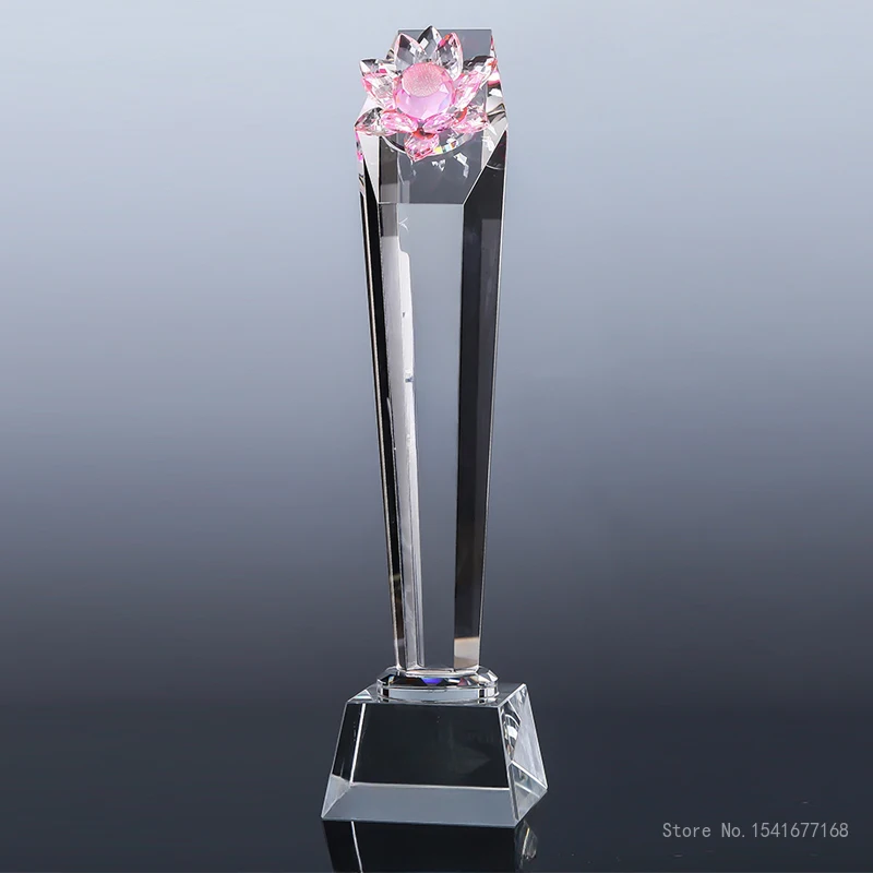 Customized Colorful Lotu Pillar Crystal Trophy, Employee Annual Meeting Celebration Souvenir Excellent Award High-end Medal, 1Pc