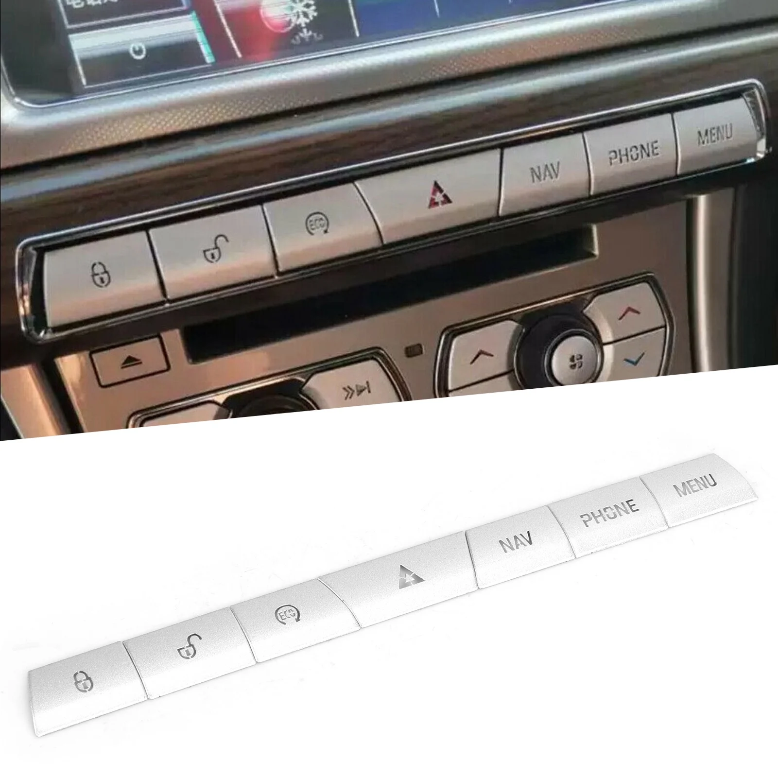 7Pcs Multimedia Panel Button Cover Sticker Silver Aluminium Alloy Fit for Jaguar XF 2012‑2015 Car Interior Trim 1