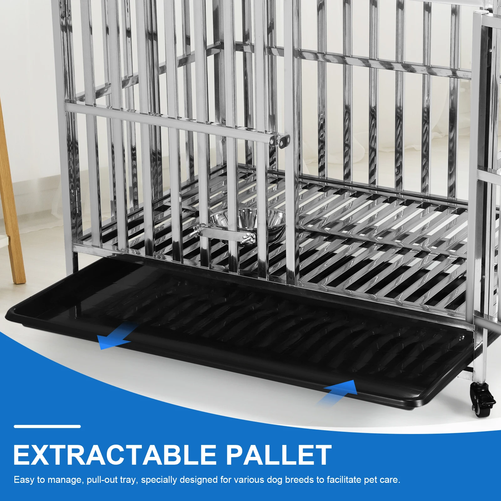 Metal Dog Cage with Four Wheels Dog Crate with Locks Dog Kennel Folding for High Anxiety Medium/Small Dogs