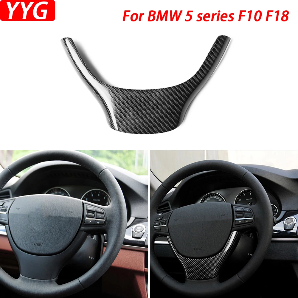 

For BMW 5 Series F10 F18 2010-2015 Real Carbon Fiber Steering Wheel Panel Decorative Cover Car Interior Retrofitting Accessories