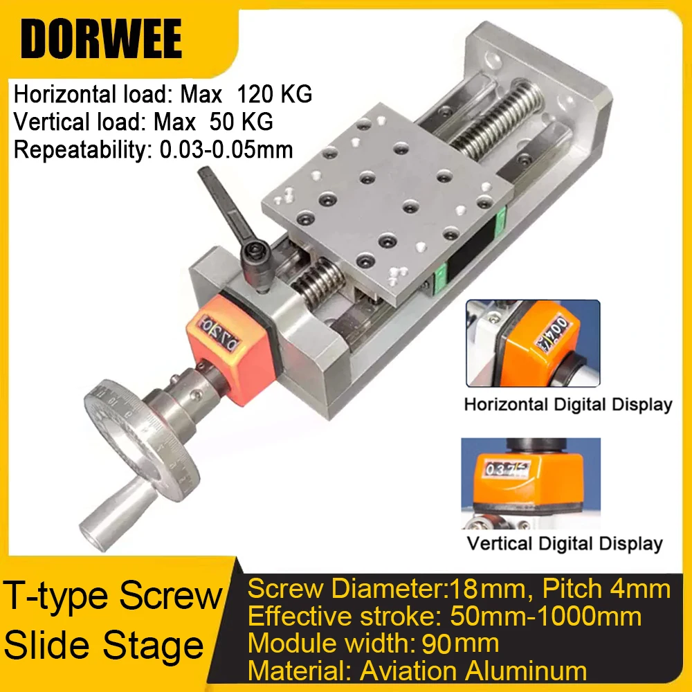 โต๊ะเลื่อนแบบแมนนวลแกน XYZ ชนิด T พร้อมรางเลื่อนคู่แบบ Linear Rail Stage พร้อมจอแสดงผลดิจิตอล 2 ชิ้น รุ่น HGH15CA รับน้ำหนัก 120 กก. กว้าง 90 มม. 1