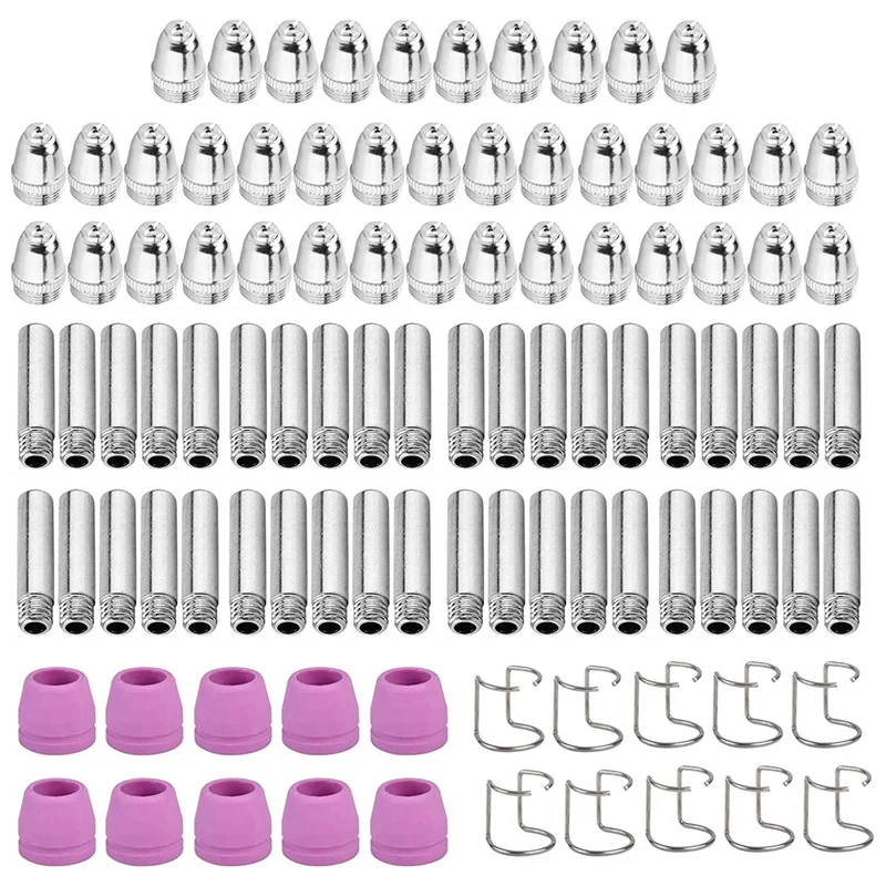 

AG-60 SG-55 WSD-60P 100Pc Plasma Cutter Accessories,Electrode Nozzles Cup Set, Replacement Kit For Steel Welding Machine