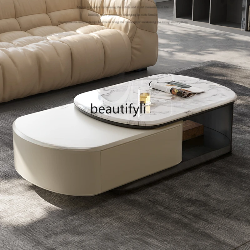 

Italian Minimalist Retractable Coffee Table Living Room Combination Nordic Floor Cabinet Cream Wind Retractable TV Cabinet