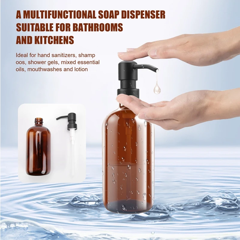A01F-Glass 18 Oz Hand Glass Bottle Stainless Steel Push-Type Dispensing Bottle Soap Dispenser