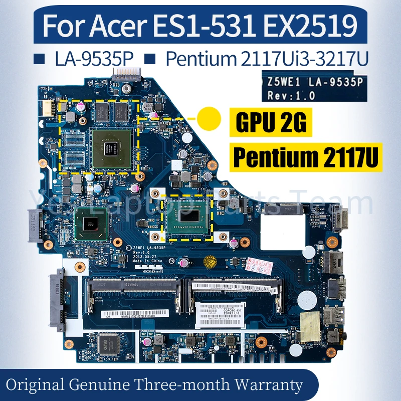 

LA-9535P For ACER E1-530/E1-570 Laptop Mainboard NBMES110014078 Pentium 2117U i3-3217U GPU 2G Notebook Motherboard