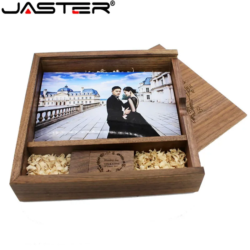 JASTER Walnut Photo Album USB Flash Drive, Photography Box Custom Logo Wedding Gift, 64GB 32GB 16GB 8GB, Memory Stick