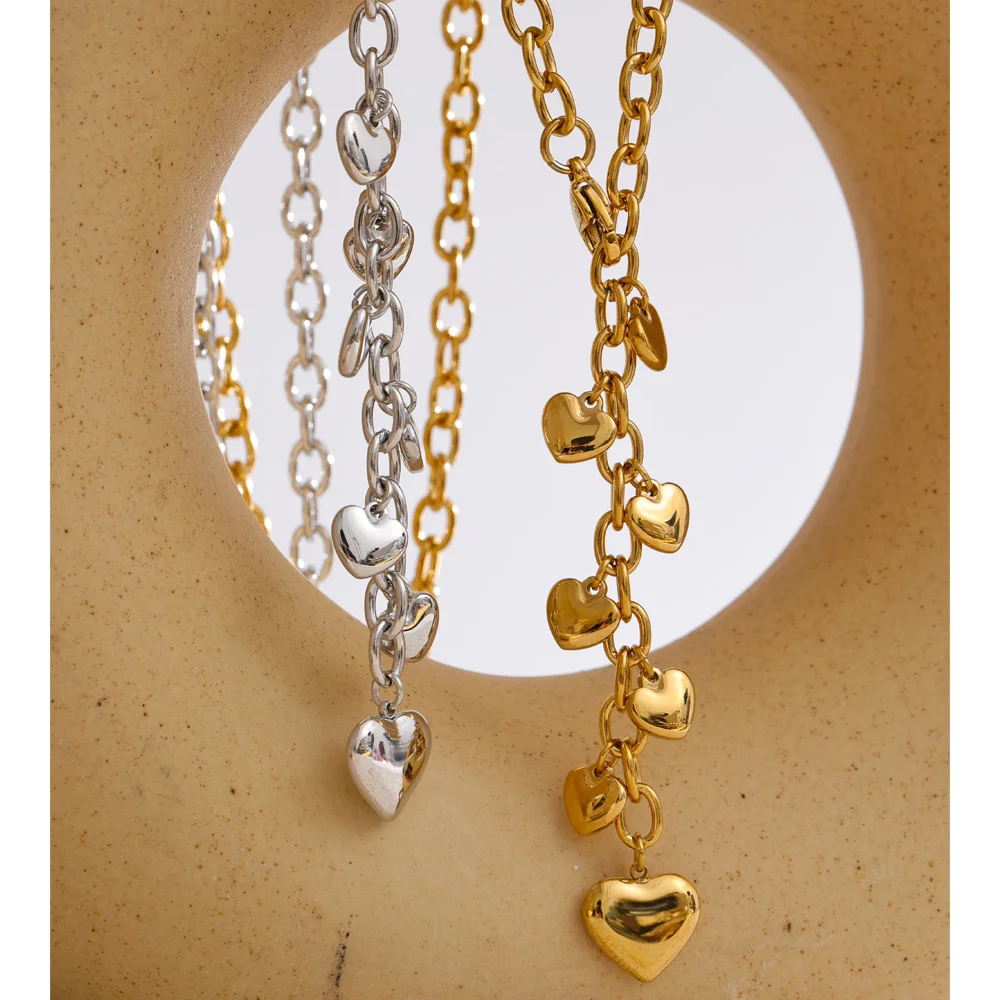 Yhpup Heart Drop Chain Necklace 56cm Stainless Steel 16K & Platinum PVD Plated
