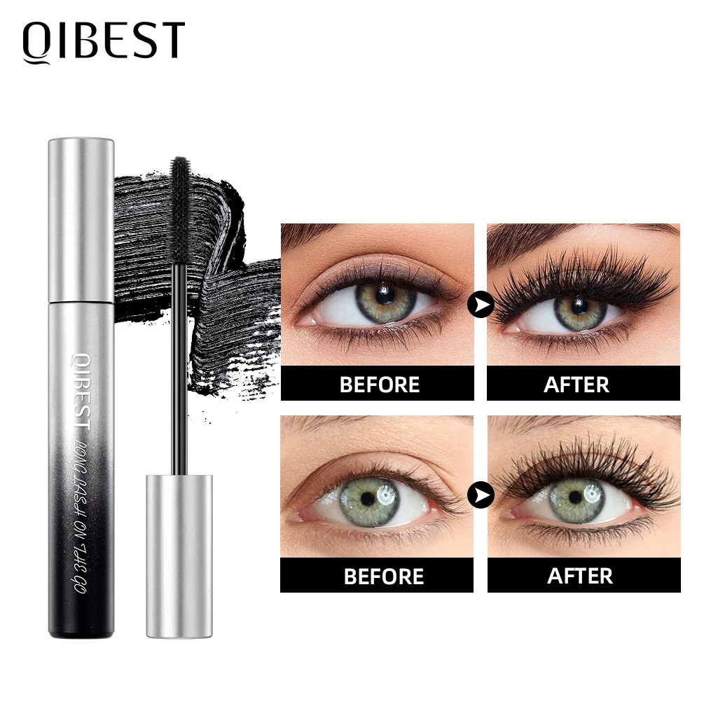 

QBEST Mascara Waterproof Lengthens Eyelashes Extension Black Non-smudge Lengthening Volume 5D Silk Fiber Mascara Cosmetics