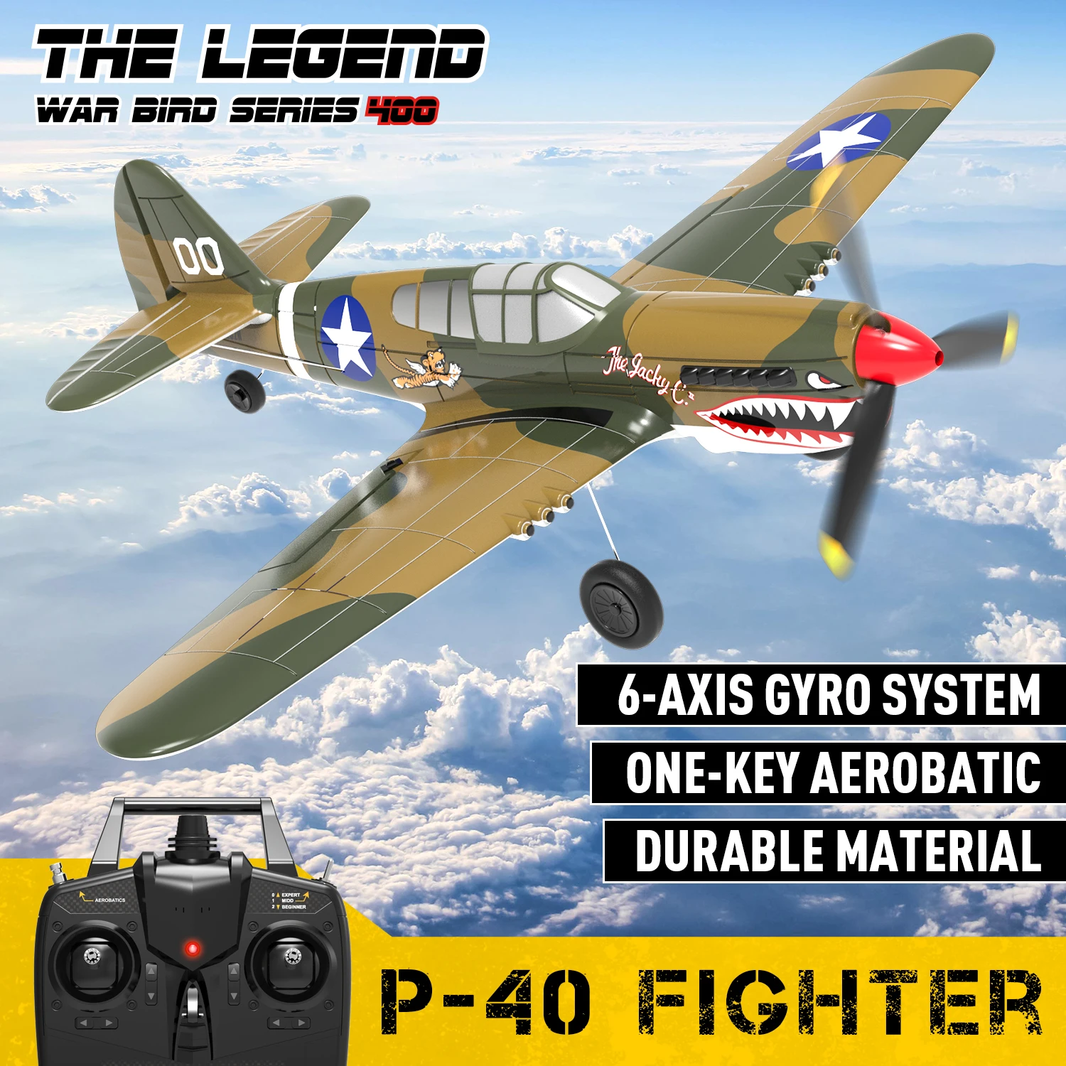 P40 RC Plane 2.4GHz 4CH EPP 6-Axis Gyro Remote Control Airplane One-Key U-Turn Aerobatic RC Fighter Aircraft RTF 761-13 Toy Gift 2