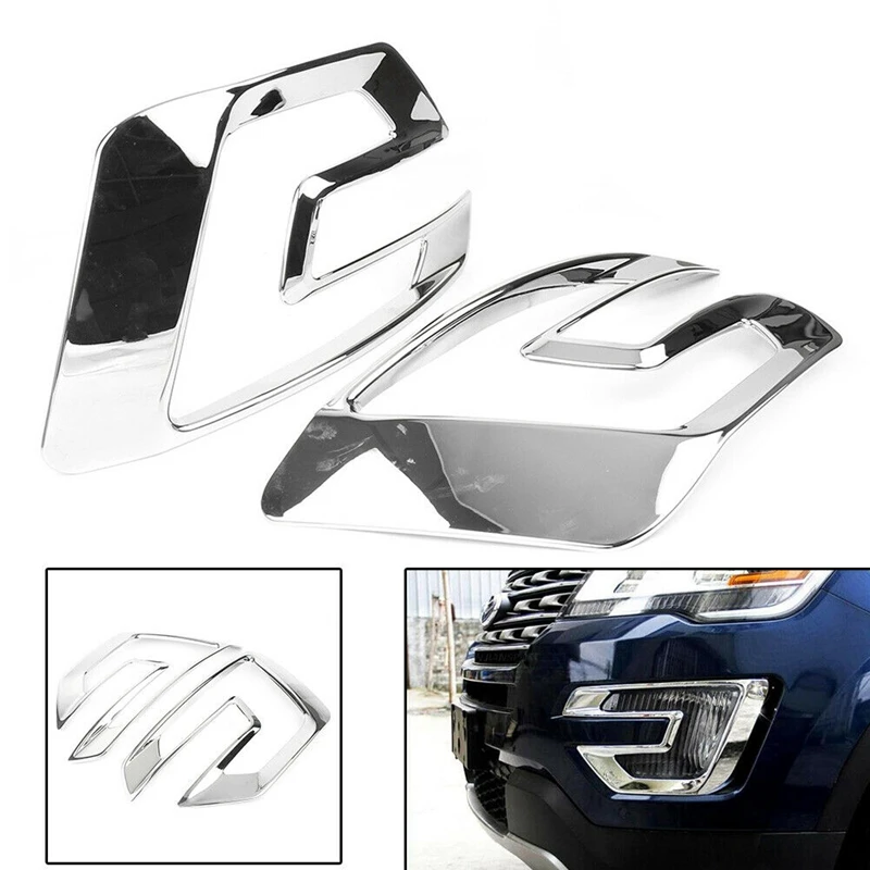 

2Piece Car Front Bumper Fog Lamp Cover Fog Light Trim Accessories Silver For Ford Explorer 2016 2017