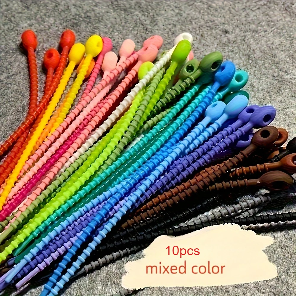 10pcs Silicone Cable Ties - Reusable, Durable & Flexible Cord Organizers in Various Colors, Safe Design for Office,and Home Use