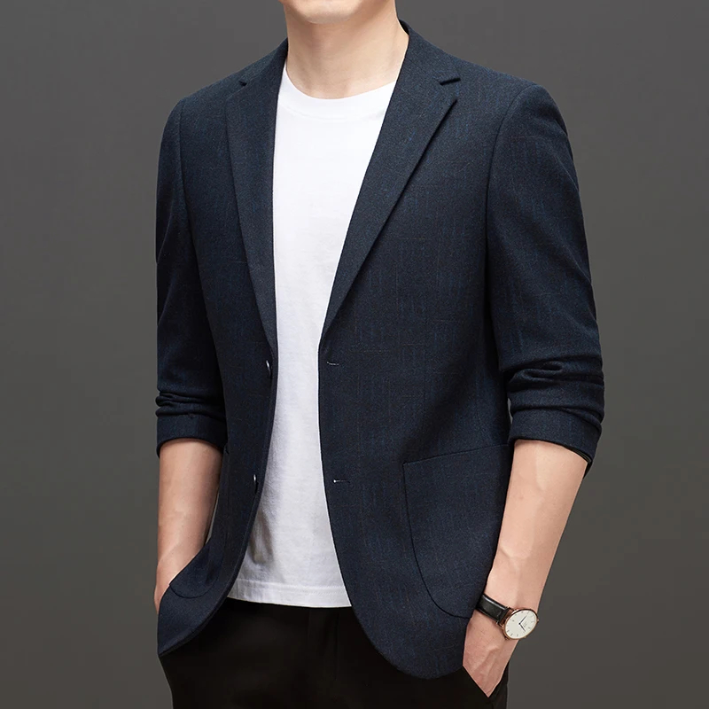 

Осенне-зимний новый однотонный трикотажный приталенный модный красивый костюм из клетчатой ткани Куртка Свободная глажка костюм для отдыха мужская одежда