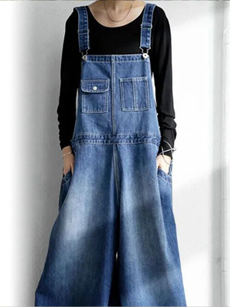 Women Denim Overalls Vintage Streetwear Loose Jumpsuit Korean Straight Wide Leg Pants Casual Jeans All Match Trousers main image 0