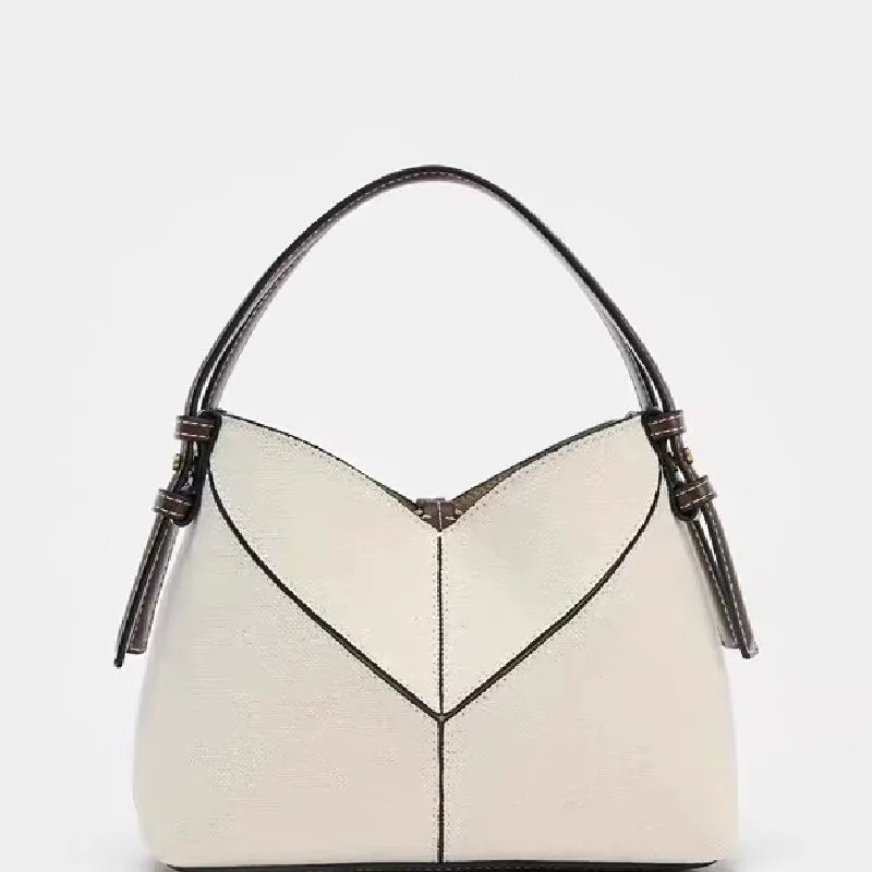 2025 Fashion Versatile PU Canvas Bucket Shoulder and Crossbody Bags Simple Casual Sense of Luxury Retro Handbags for Women