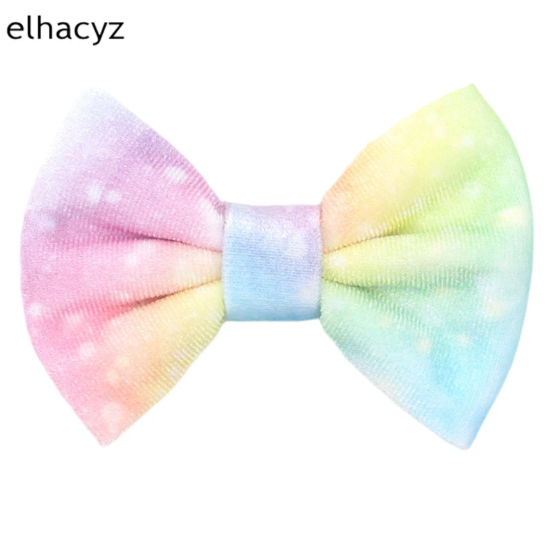 

2Pcs 2024 NEW Rainbow Color Velvet Bow Hair Clips 4 Inch Small Polka Dot Girls Hairpins Kids Hair Accessories Hairgrips Boutique