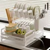 2 Tier Dish Rack with Drainboard Kitchen Dish Bowl Drainer Storage Rack Countertop Dinnerware Organizer Knife Fork Cup Holder 5