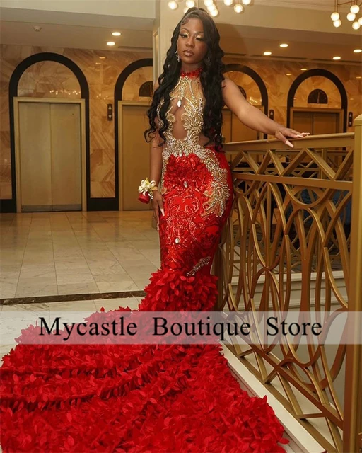 red and gold prom dress