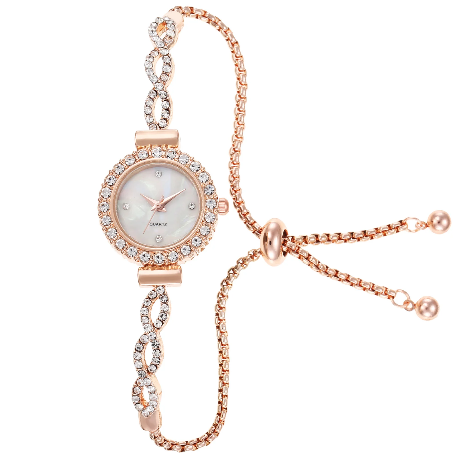 

Women's Rhinestones Setting Bracelet Watch Easy to Read Round Dial Chain Band Watch for Working and Office