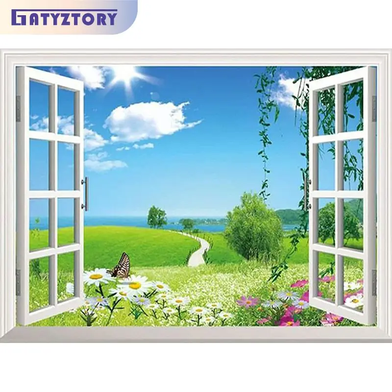 

GATYZTORY 5D Diamond Painting Full Square/Round Drill Diamond Embroidery Window Picture Of Rhinestones Diamond mosaic Sale