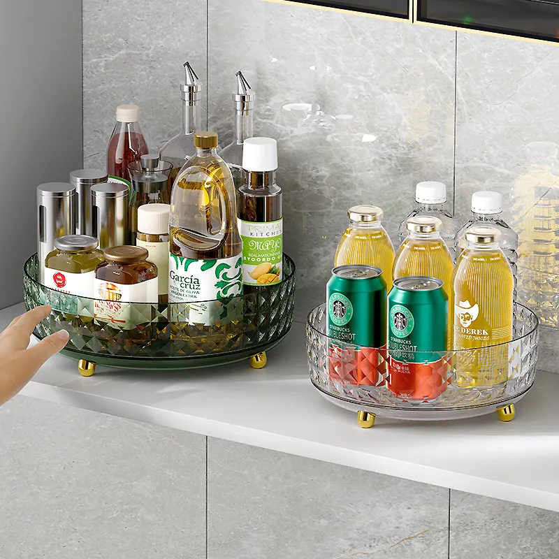 

Kitchen Storage 360 Degree Rotating Cabinet Organizer Bathroom Cosmetic Turntable Storage Tray Non-Slip Spice Round Rack Plate