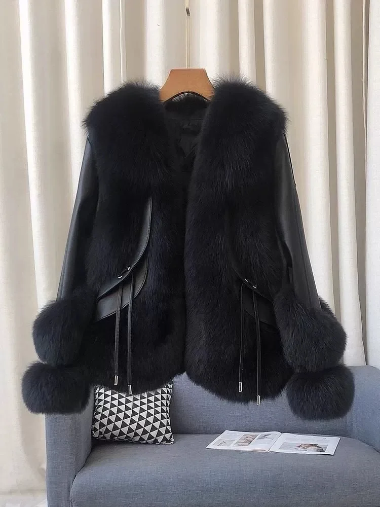 Women's Clothing Temperament-proof fox fur white duck down sheep warm jacketAutumn Winter New 2