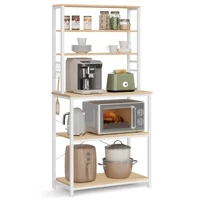 VASAGLE Baker's Rack, Microwave Oven Stand, Kitchen Tall Utility Storage Shelf, 6 Hooks And Metal Frame, Industrial 1