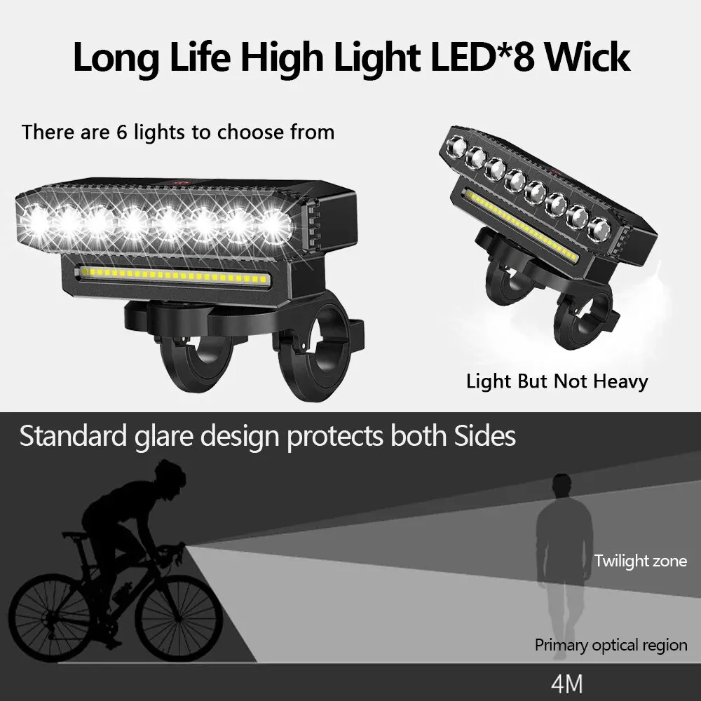 Luci bicicletta LED fronte-retro con modalità di illuminazione regolabile