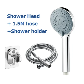 Set soffione doccia a 5 modalità, massaggio a pioggia elevata, ugello spruzzatore da bagno portatile, soffione doccia con staffa per tubo flessibile, accessori per il bagno 1